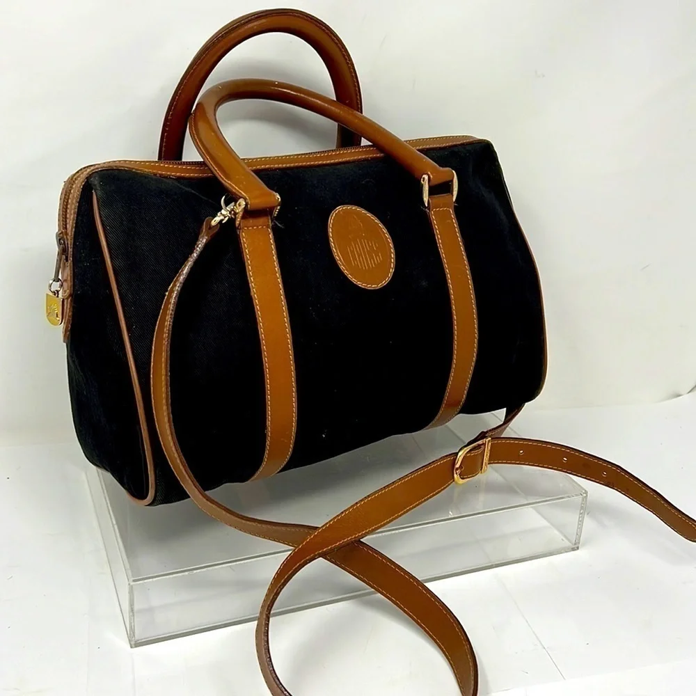 Mark Cross Boston Bag Double Handle Canvas and Leather Crossbody Zip Top
